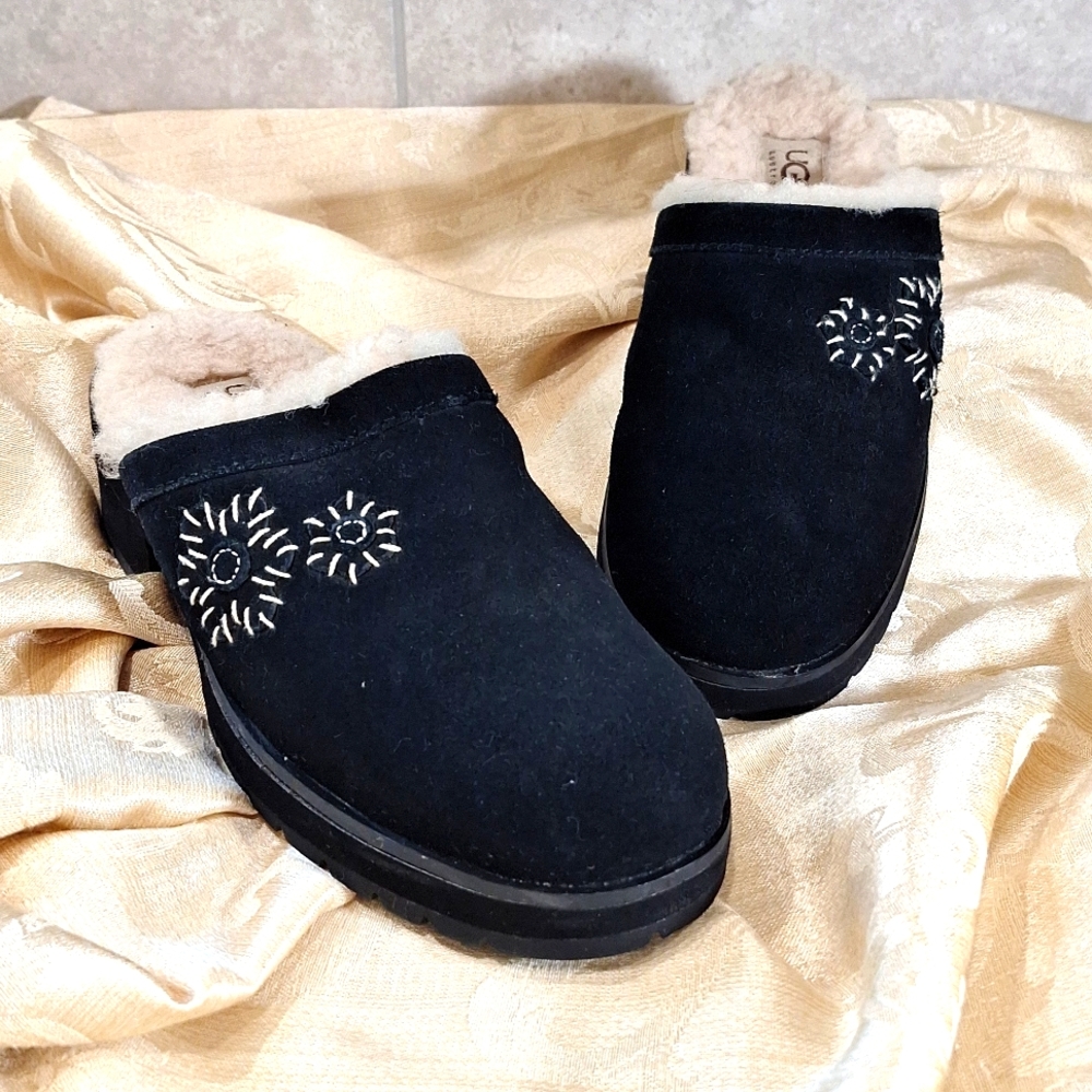 Ugg Australia Black Sheepskin Lined Clogs